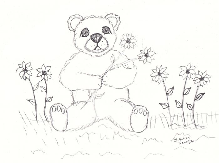 Bear in daisy patch by Sally Gilroy